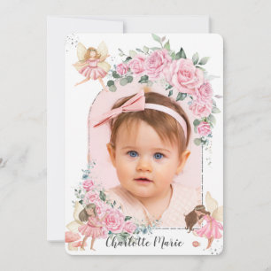 Pink Floral Rozen Fairies Arch Birthday Foto Kaart