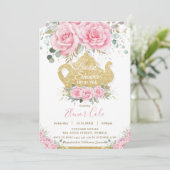 Pink Floral Rozen Vrijgezellenfeest High Tea Party Kaart (Staand voorkant)