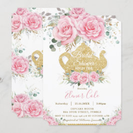 Pink Floral Rozen Vrijgezellenfeest High Tea Party Kaart