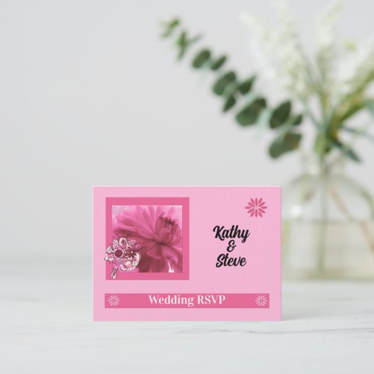 Pink Floral RSVP Mini Response Informatiekaartje (Staand voorkant)