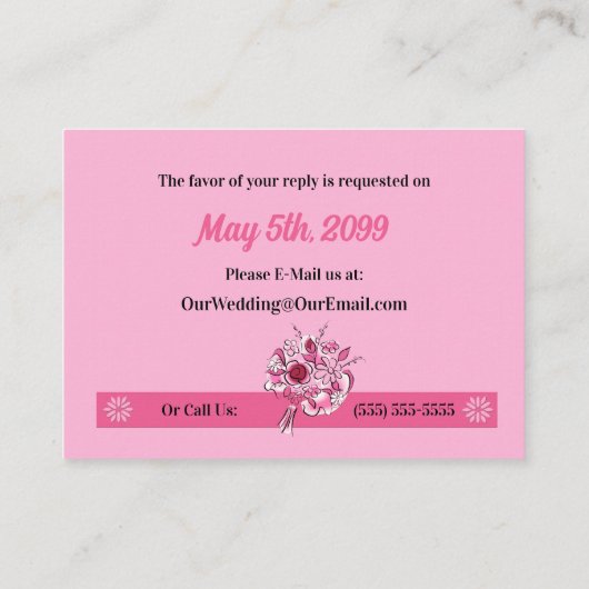 Pink Floral RSVP Mini Response Informatiekaartje (Achterkant)