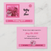 Pink Floral RSVP Mini Response Informatiekaartje (Voorkant / Achterkant)