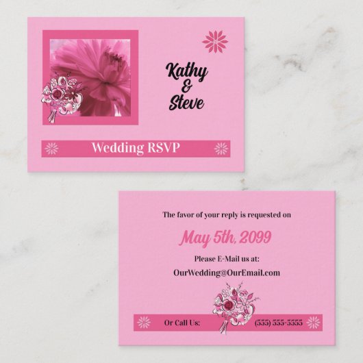 Pink Floral RSVP Mini Response Informatiekaartje (Voorkant / Achterkant)