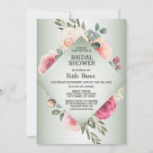 Pink Floral Rustic Geometric Green Bridal Shower Kaart (Voorkant)