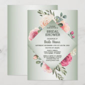 Pink Floral Rustic Geometric Green Bridal Shower Kaart (Voorkant / Achterkant)