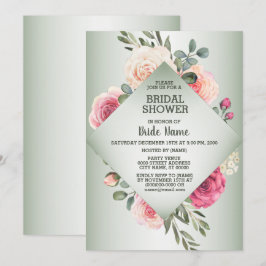Pink Floral Rustic Geometric Green Bridal Shower Kaart