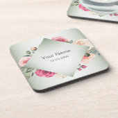 Pink Floral Rustic Geometric Green Party Bier Onderzetter (Linkerzijde)