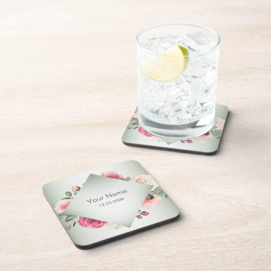 Pink Floral Rustic Geometric Green Party Bier Onderzetter (Rechterzijde)