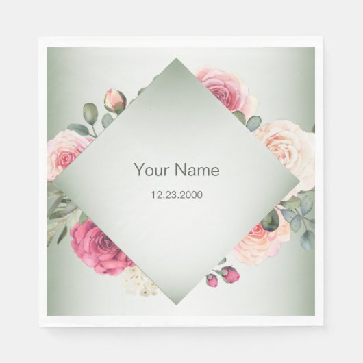 Pink Floral Rustic Geometric Green Party Servet (Voorkant)