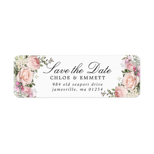 Pink Floral Rustic Sla de datum op Retouradres Etiket (Voorkant)