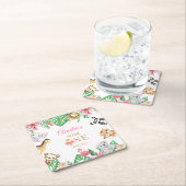 Pink Floral Safari Animals Birthday Kartonnen Onderzetters (Insitu)