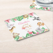 Pink Floral Safari Animals Birthday Kartonnen Onderzetters (Schuin)