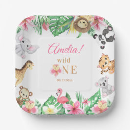 Pink Floral Safari Animals Girl Birthday Papieren Bordje