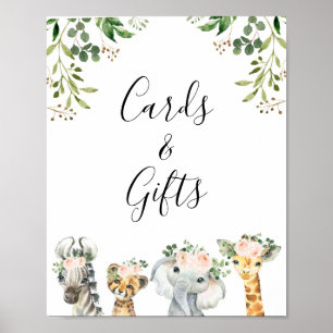 Pink Floral Safari Animals Girls Baby shower Sign. Poster