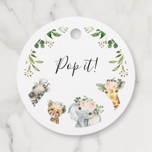 Pink Floral Safari Baby shower Pop Bedankjes Labels (Achterkant)