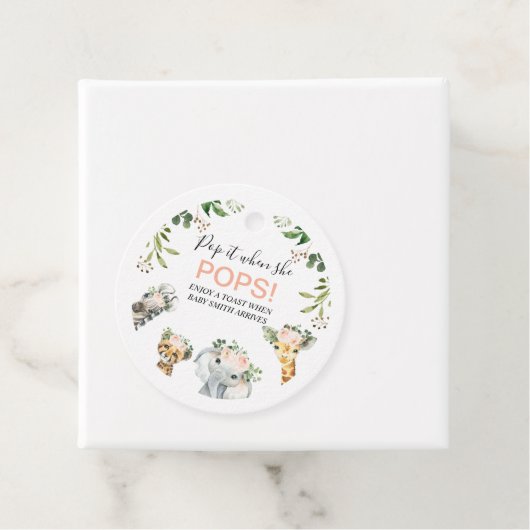 Pink Floral Safari Baby shower Pop Bedankjes Labels (In situ)