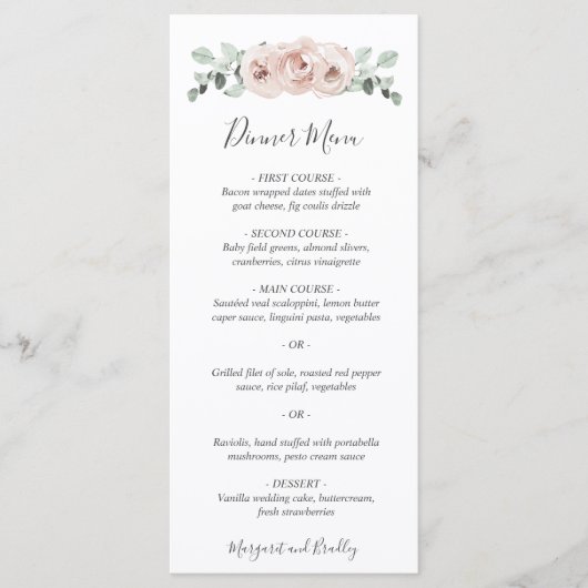 Pink Floral Sage Greenery Dusty Roos Wedding Menu (Voorkant)