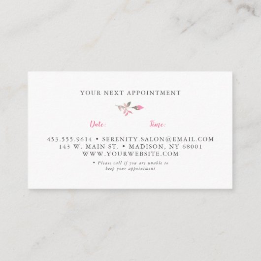 Pink Floral Salon Appointment Card Visitekaartje (Achterkant)
