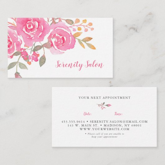 Pink Floral Salon Appointment Card Visitekaartje (Voorkant / Achterkant)