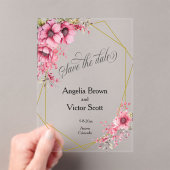Pink Floral Save the Date Invitation Acryl Uitnodigingen (Insitu (Draagbaar))