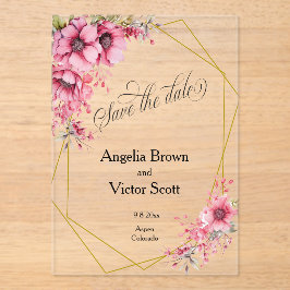 Pink Floral Save the Date Invitation Acryl Uitnodigingen