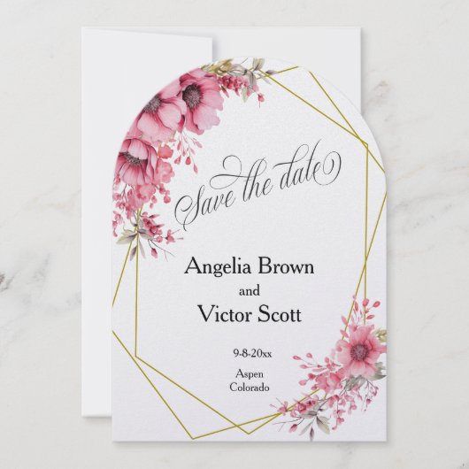 Pink Floral Save the Date Invitation Kaart (Voorkant)