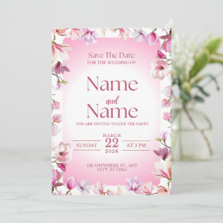 Pink floral save the date wedding invitation kaart