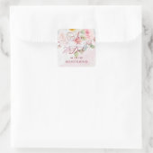 Pink Floral Save the Date Whimsical Quote Vierkante Sticker (Tas)