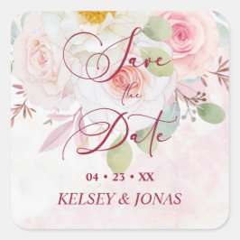 Pink Floral Save the Date Whimsical Quote Vierkante Sticker