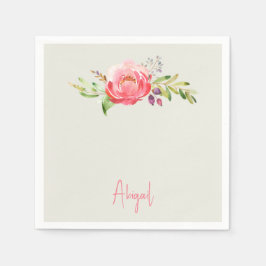 Pink Floral Script Name Baby shower Servet