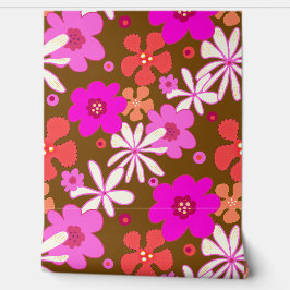 Pink Floral Seamless Art on Brown Behang