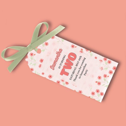 Pink Floral Second Birthday Custom Party Favor Cadeaulabel