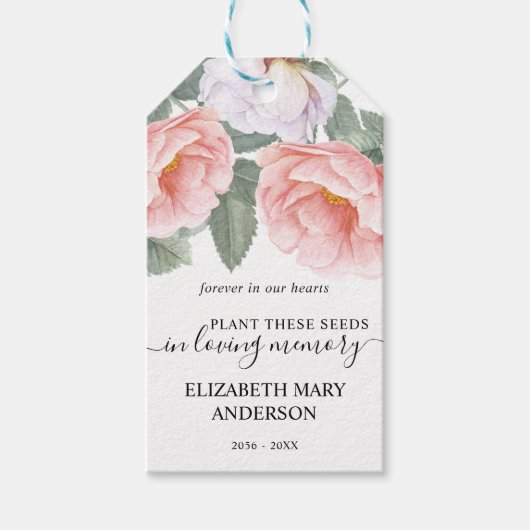 Pink Floral Seed Packet Memorial Cadeaulabel (Voorkant)