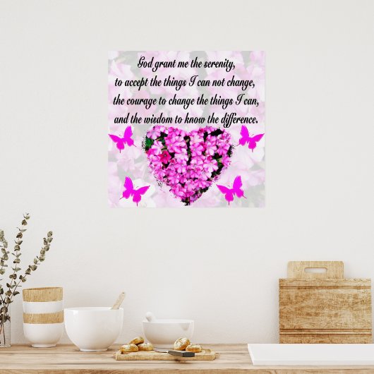  PINK FLORAL SERENITY PRAYER POSTER (Keuken)