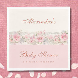 Pink Floral Shabby Chic Christian Baby Shower  Servet