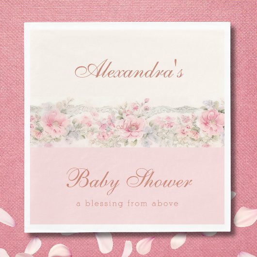 Pink Floral Shabby Chic Christian Baby Shower  Servet