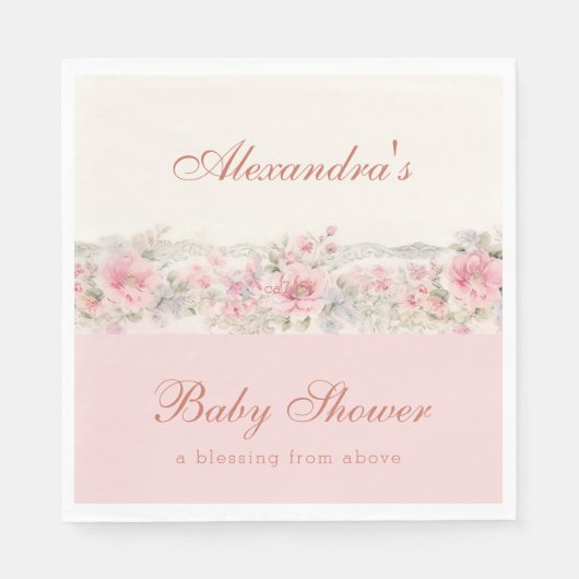 Pink Floral Shabby Chic Christian Baby Shower  Servet (Voorkant)