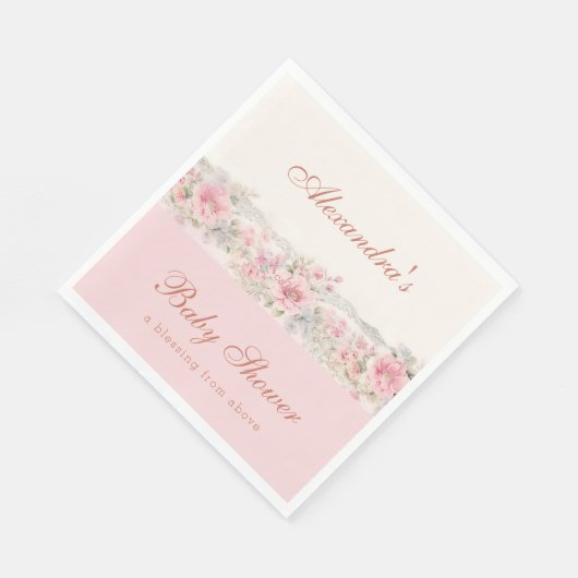 Pink Floral Shabby Chic Christian Baby Shower  Servet (Hoek)