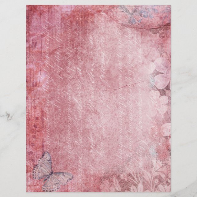 Pink Floral Shabby Journal Scrapbook Paper (Voorkant)