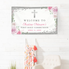 Pink Floral Silver First Heilige Communauteit Welk Spandoek