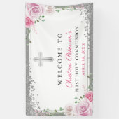 Pink Floral Silver First Heilige Communauteit Welk Spandoek (Verticaal)