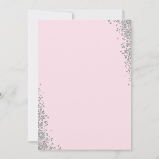 Pink Floral Silver Glitter First Heilige Communie Kaart (Achterkant)