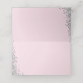 Pink Floral Silver Glitter First Heilige Communie Plaatskaartje (Binnenkant ongevouwen)