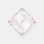 Pink Floral Silver Glitter First Heilige Communie Servet (Hoek)
