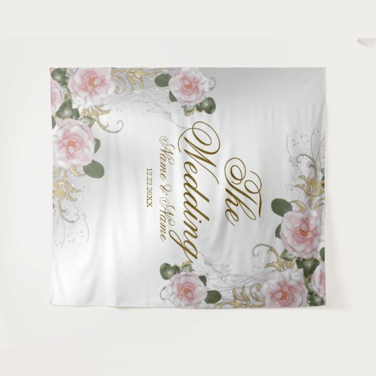 Pink Floral Silver Grey Elegant Wandkleed (Voorkant (horizontaal))