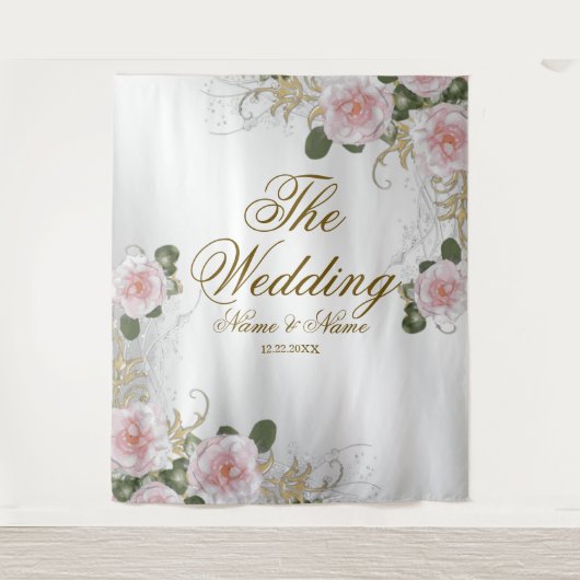 Pink Floral Silver Grey Elegant Wandkleed (Voorkant)