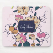 Pink Floral Soft Custom Name Pastel Flower Design Muismat (Voorkant)