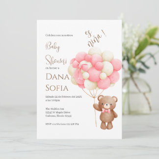 Pink floral Spanish Baby Shower Girl invitation Kaart