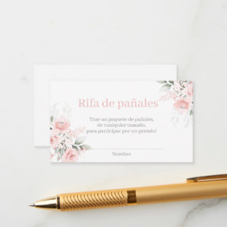 Pink Floral Spanish Diaper Raffle Baby Shower Girl Informatiekaartje