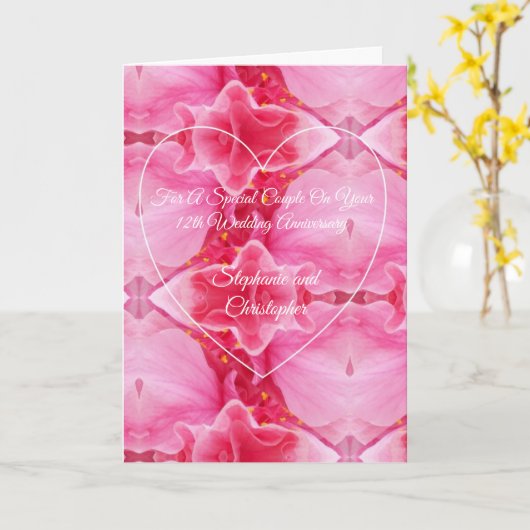 Pink Floral Specialized 12th Wedding Jubileum Kaart (Gele Bloem)